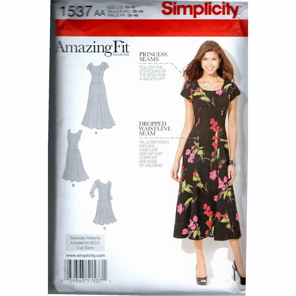 Simplicity 1537 Sewing Pattern FIT and FLARE Dress Custom Fitted 10 12 14 16 18